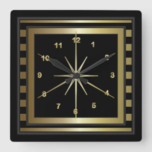 Horloge Carrée Bandes noires et dorées classiques