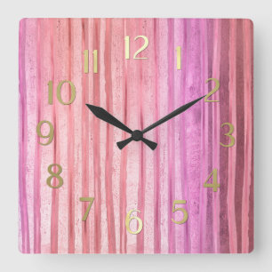 Horloge Carrée Bandes roses