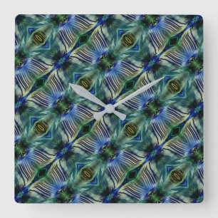 Horloge Carrée Bandes transversales courbes en vert et bleu vif
