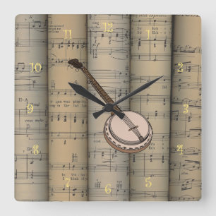 Horloge Carrée Banjo ~ Arrière - plan de musique en feuille roulé