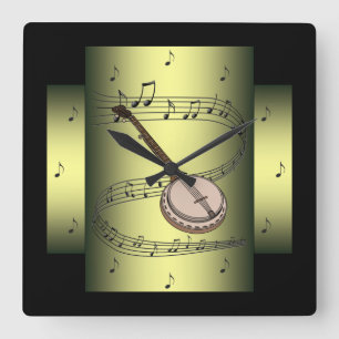 Horloge Carrée Banjo ~ Musical Swirl ~ Notes ~ * ~