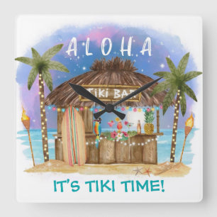 Horloge Carrée Bar Tiki Tropical Décor