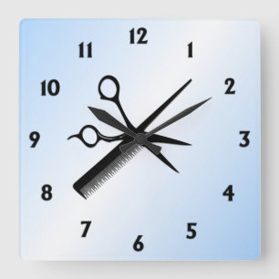 Horloge Carrée Barber Beauticier Design bleu