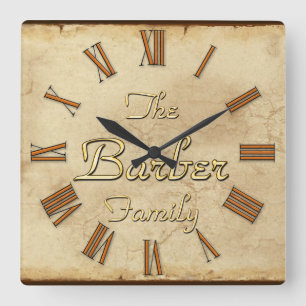Horloge Carrée BARBER Family Clan Reunion Custom Design Clock