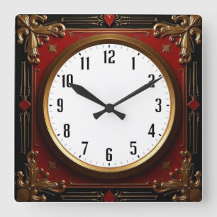 Horloge Carrée Baroque rouge