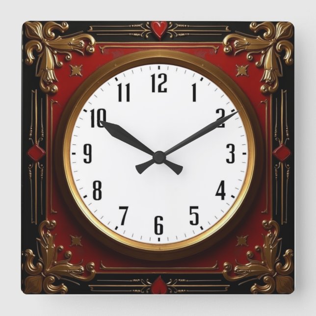Horloge Carrée Baroque rouge (Recto)