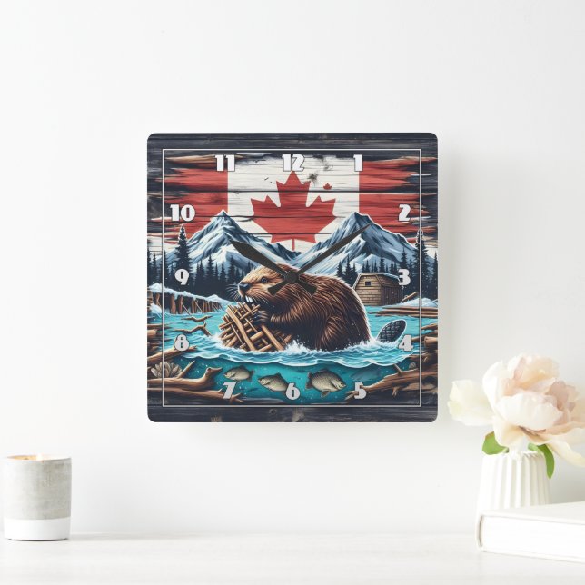 Horloge Carrée Barrage de l'édifice Beaver dans la nature sauvage (Maison)