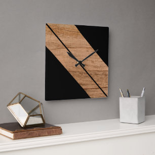 Horloge Carrée Barrages Contemporains Sur Faux Bois