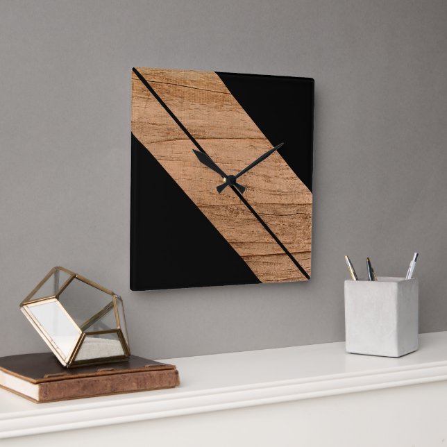 Horloge Carrée Barrages Contemporains Sur Faux Bois (Bureau)
