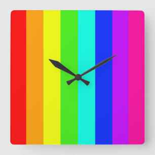 Horloge Carrée barres colorées à bandes arc-en-ciel