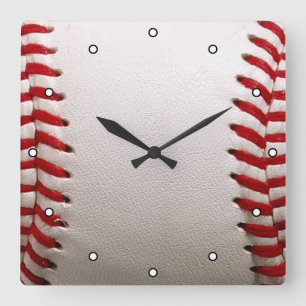 Horloge Carrée Baseball et Softball Classiques Couture Rouge