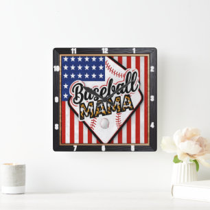 Horloge Carrée Baseball Mama Sports Empreintes de léopard