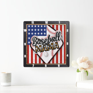 Horloge Carrée Baseball Mama Sports Empreintes de léopard