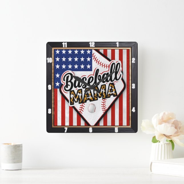 Horloge Carrée Baseball Mama Sports Empreintes de léopard (Maison)