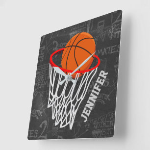 Horloge Carrée Basket-ball personnalisé et cercle de tableau