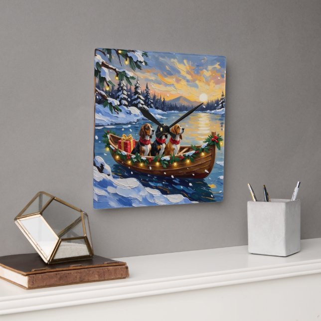 Horloge Carrée Basset Hound Christmas Boat Holiday (Bureau)