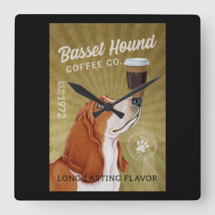 Horloge Carrée Basset Hound Dog Coffee
