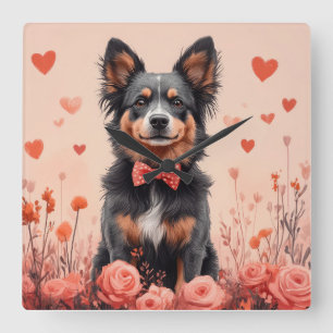 Horloge Carrée Bataille australienne avec Roses - Saint-Valentin