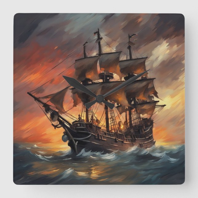 Horloge Carrée Bateau à pirates Stormy - 4 - (Recto)