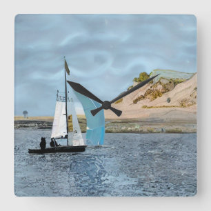 HORLOGE CARRÉE BATEAU À VOILE