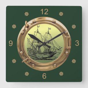 Horloge Carrée Bateau à voile Galleon ~ Porthol en laiton ~