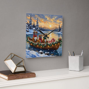 Horloge Carrée Bateau de Noël de Boxer pour les Fêtes