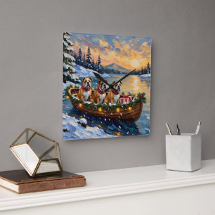 Horloge Carrée Bateau de Noël de Noël Bulldog