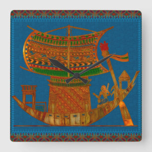 Horloge Carrée Bateau de roseaux Art populaire égyptien