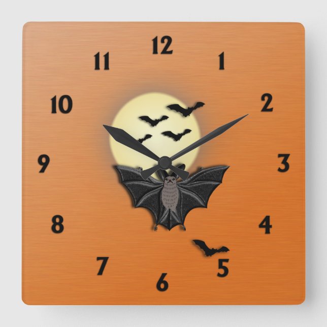 Horloge Carrée Bats d'Halloween (Recto)