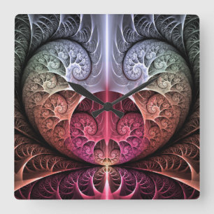 Horloge Carrée Battement de cœur, art fractal de fantaisie surréa