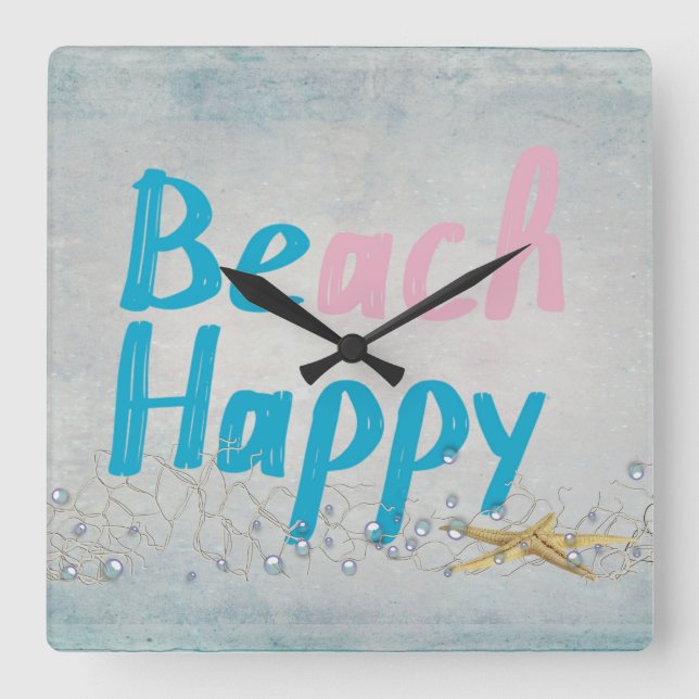 Horloge Carrée be happy beach and starfish (Recto)