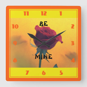 Horloge Carrée BE MINE Valentine Rose rouge