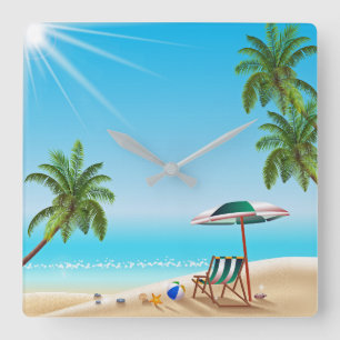 HORLOGE CARRÉE BEACH LIFE BEACH BALL ET SUN UMBRELLA