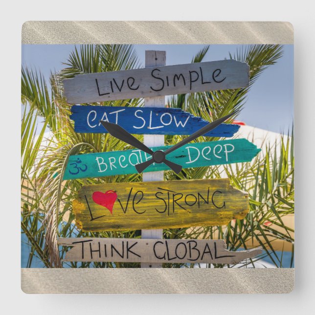 Horloge Carrée Beach Ocean Live Simple Inspiration Motivation (Recto)