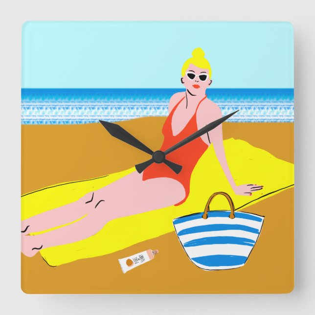 Horloge Carrée Beachy Keen - Jaune (Recto)