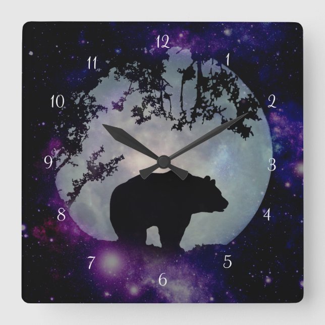 Horloge Carrée Bear and Universe Native American Wildlife (Recto)