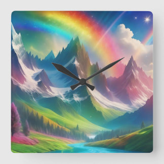 Horloge Carrée Beau arc-en-ciel Imaginaire royaume