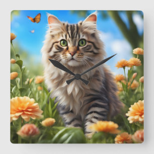 Horloge Carrée Beau chats beau jardin