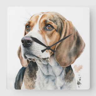 HORLOGE CARRÉE BEAU CHIEN BEAGLE TRI-COLORÉ HOUND