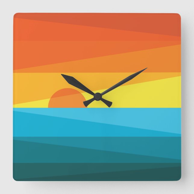 Horloge Carrée Beau coucher de soleil et vagues de mer (Recto)