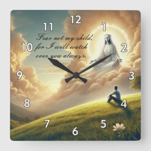 Horloge Carrée Beau Dieu Veillant Sur Son Enfant