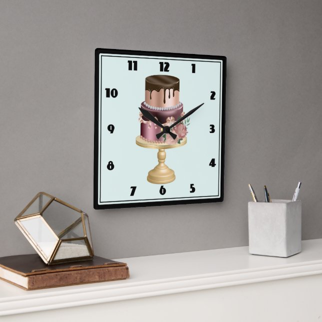Horloge Carrée Beau gâteau de fête de Glam brillant (Bureau)