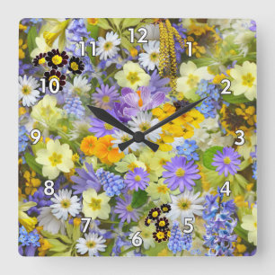 Horloge Carrée Beau lit de fleurs coloré