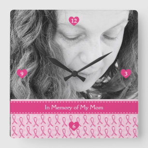 Horloge Carrée Beau mémorial rose fait sur commande de ruban