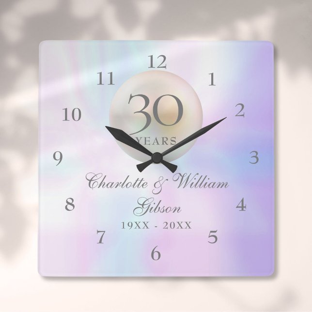 Horloge Carrée Beau Pearl 30e anniversaire de Mariage (Beautiful Pearl 30th Wedding Anniversary Square Wall Clock)