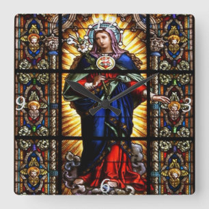 Horloge Carrée Beau Sacré Coeur Religieux de Vierge Marie