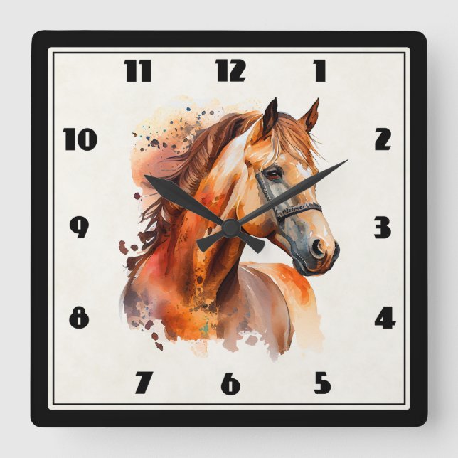 Horloge Carrée Beau Sorrel Horse Portrait (Recto)