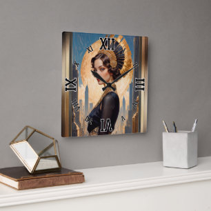 Horloge Carrée Beauté Art Déco par un disque d'or de Xzendor7