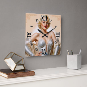 Horloge Carrée Beauté Blonde Hollywood Glamour Vintage