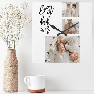 Horloge Carrée Beauté Collage photo Meilleur papa Jamais Cadeau